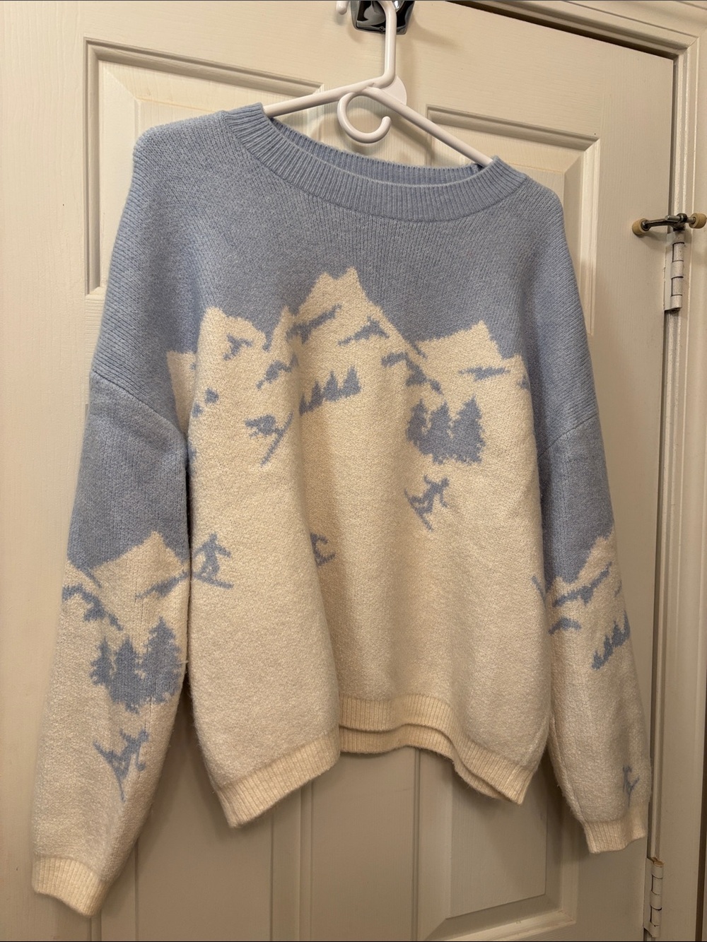 LOFT Light Blue and Cream Mountain Crewneck Sweater